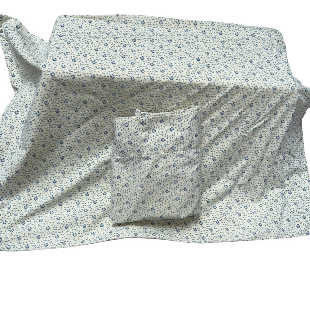 Traditions Pamela Kline Vintage blue cream block print FLORAL pillow case/sham